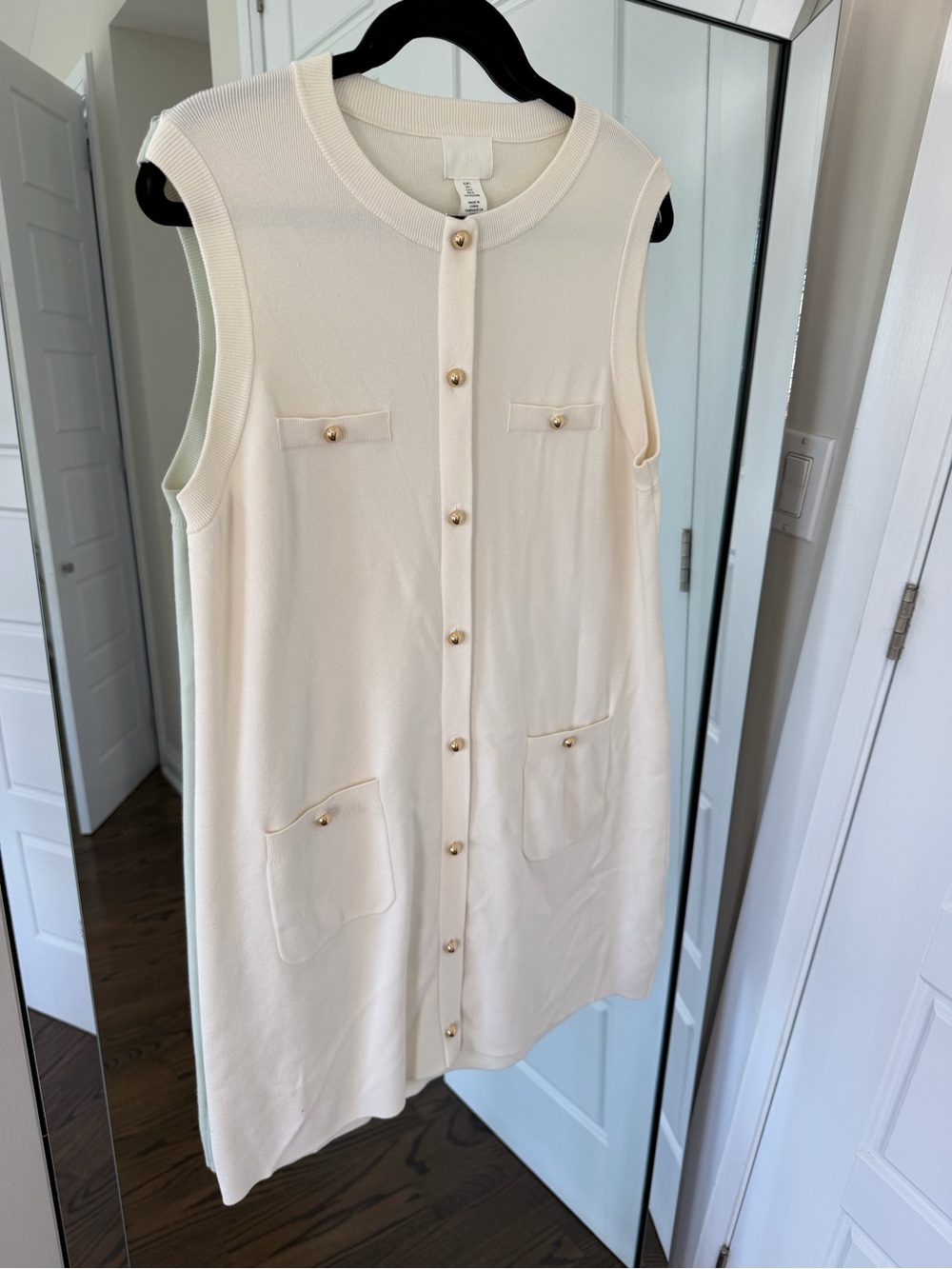 H&M Cream Sleeveless Button-Front Mini Dress with Gold Buttons